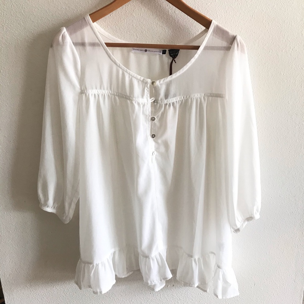 Rancho Estancia Boho White Buttoned Top NWT